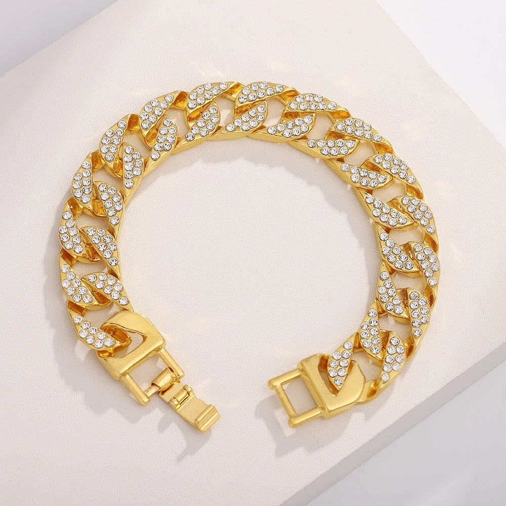Picture of Luxury Fashion Rhinestone Bracelet Women Men Hiphop Cuban Link Bracelets Simple Design Gold Silver Color Jewelry Gifts