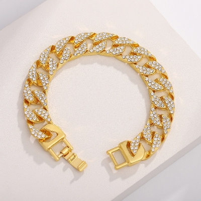 Picture of Luxury Fashion Rhinestone Bracelet Women Men Hiphop Cuban Link Bracelets Simple Design Gold Silver Color Jewelry Gifts