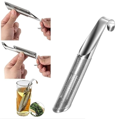 Picture of Kitchen Tea Infusers Diffuser Pipe with Hanging Hook Handle Stainless Steel Tea Filter Strainer for Coffee Herb & Spice - Silver
