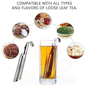 Picture of Kitchen Tea Infusers Diffuser Pipe with Hanging Hook Handle Stainless Steel Tea Filter Strainer for Coffee Herb & Spice - Silver