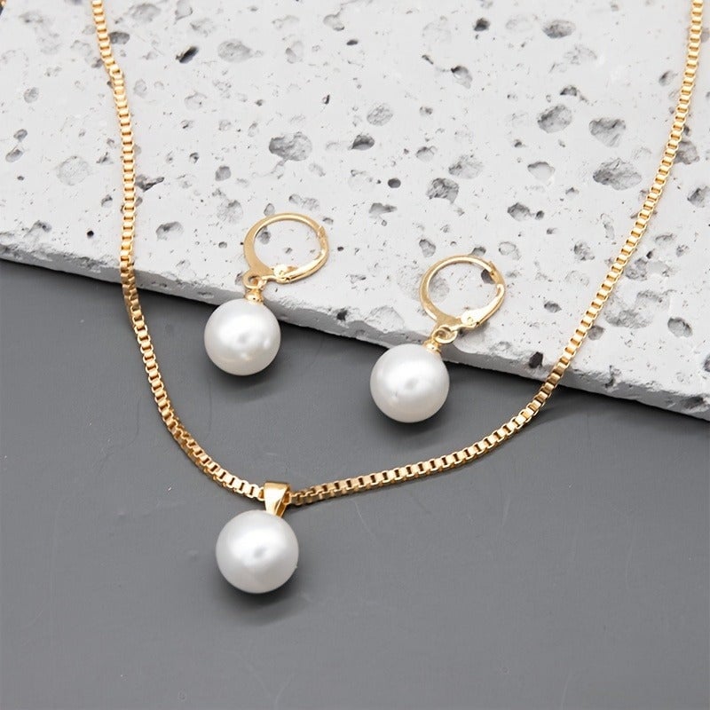 Picture of Pearl Pendant Drop Necklace Set For Women - Gold