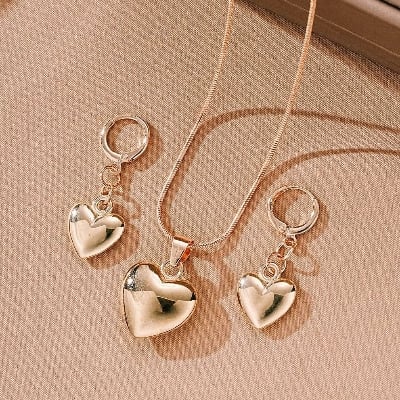 Picture of Love Heart Earrings Necklace Jewelry Set for Women Chic Light Valentine's Day Gifts Accessories - Gold