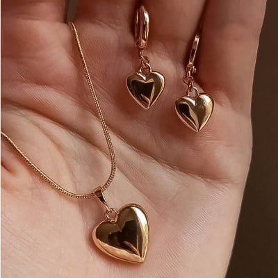 Picture of Love Heart Earrings Necklace Jewelry Set for Women Chic Light Valentine's Day Gifts Accessories - Gold