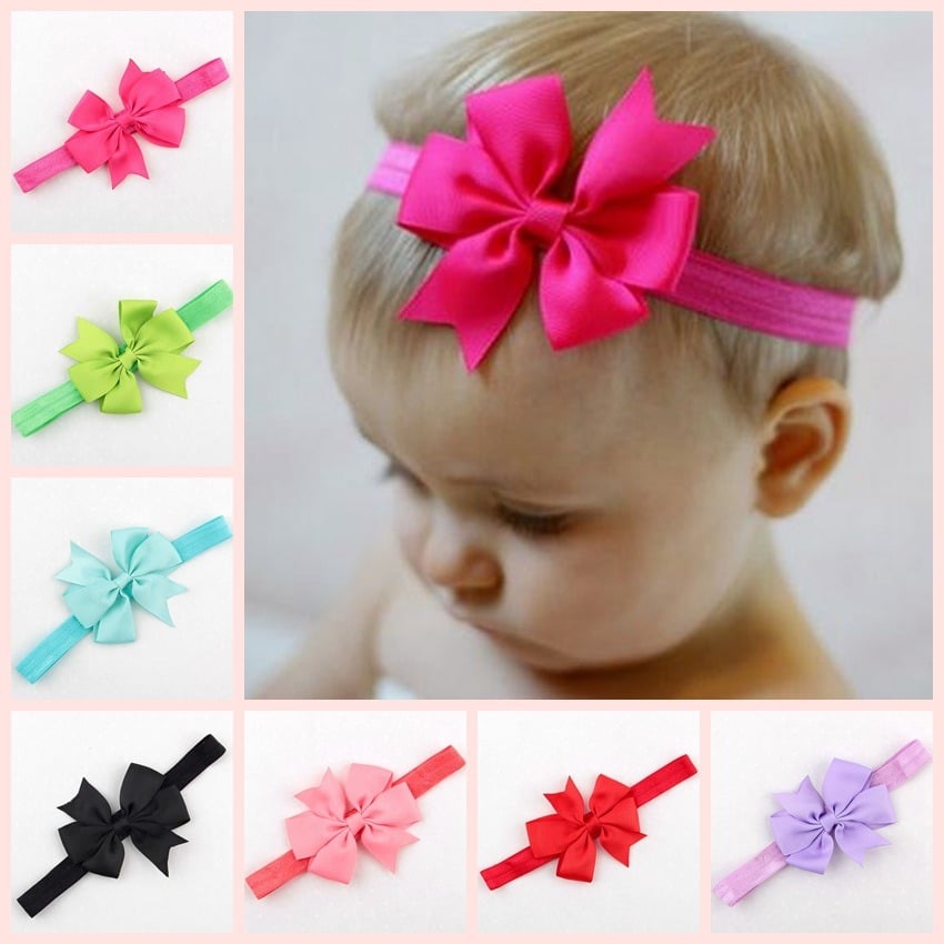 Picture of Baby Headband Flower Design Solid Color Baby Girls Hairband