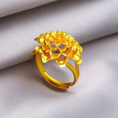 Picture of Sparkling Big Flower Finger Ring - Latest Design - Gold