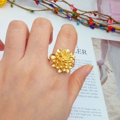 Picture of Sparkling Big Flower Finger Ring - Latest Design - Gold