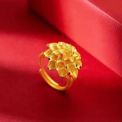 Picture of Sparkling Big Flower Finger Ring - Latest Design - Gold