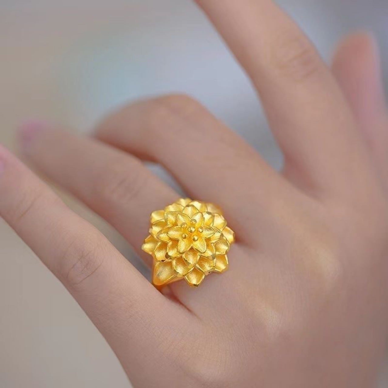 Picture of Sparkling Big Flower Finger Ring - Latest Design - Gold