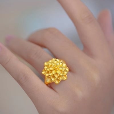 Picture of Sparkling Big Flower Finger Ring - Latest Design - Gold