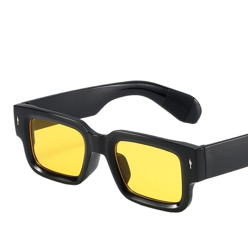 Picture of Trendy Thick Frame Rectangle Sun Glasses Black with Yellow Shades