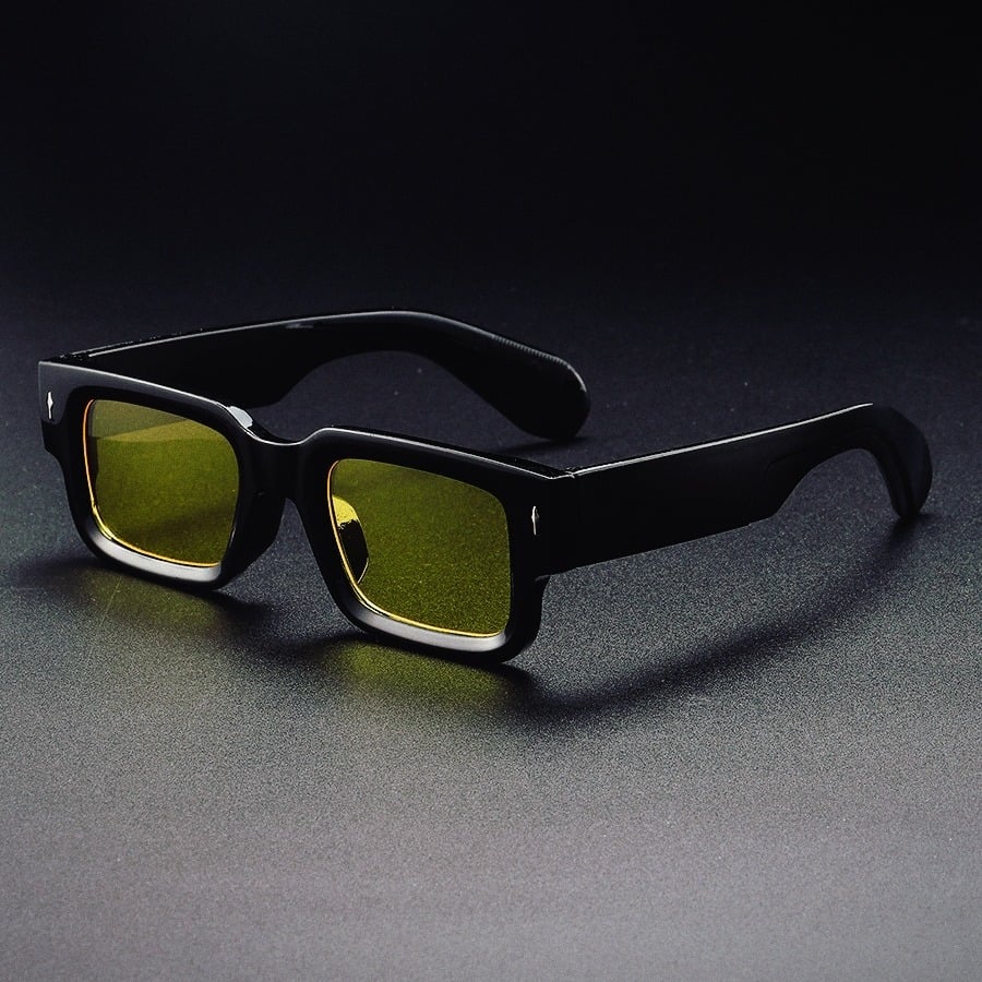 Picture of Trendy Thick Frame Rectangle Sun Glasses Black with Yellow Shades