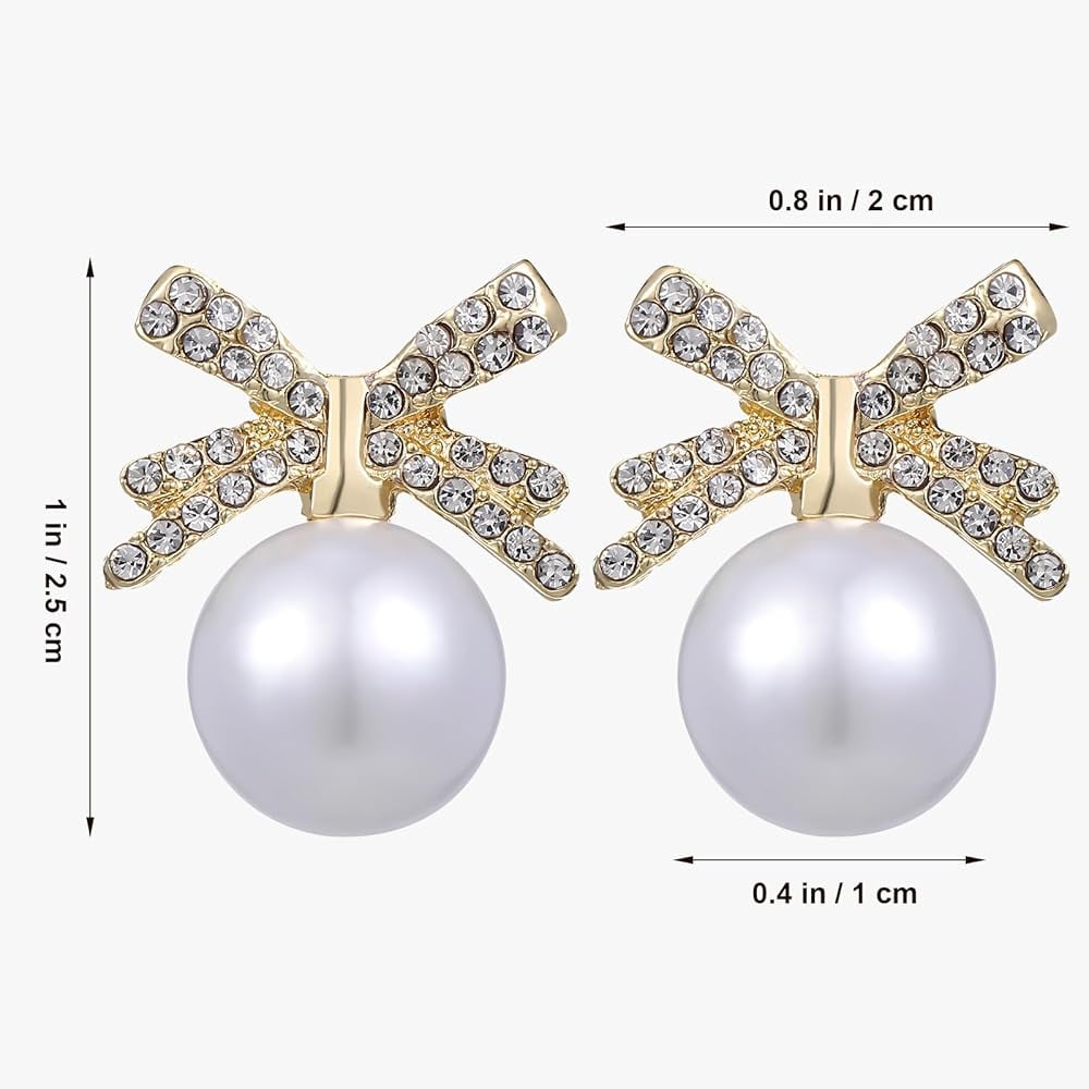 Picture of Romantic Ribbon Bow Pearl Earrings - Korean Fashion Trend - Gold