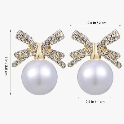 Picture of Romantic Ribbon Bow Pearl Earrings - Korean Fashion Trend - Gold