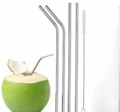 Picture of Reusable Metal Straw Set For Juice Soft Drinks And Dab Water - Multicolor
