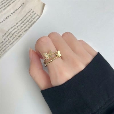 Picture of Ensemble Yourself - Upscale Need - 4pcs/setZircon Butterfly Ring Set for Women - Sensible - Must Have - Understated Sophistication - Gold