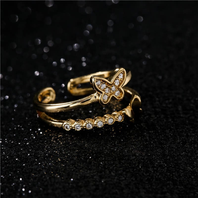 Picture of Ensemble Yourself - Upscale Need - 4pcs/setZircon Butterfly Ring Set for Women - Sensible - Must Have - Understated Sophistication - Gold