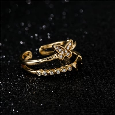 Picture of Ensemble Yourself - Upscale Need - 4pcs/setZircon Butterfly Ring Set for Women - Sensible - Must Have - Understated Sophistication - Gold