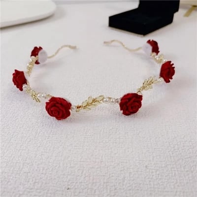Picture of Custom Experience - Women Headwear Floral Rose Headband Rose Wedding Hair Hoop Decorative - Couture - High-end - Designed - Urban Vibes - Red