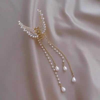 Picture of Ensemble Yourself - Easily Usable - Korean Crystal Rhinestone Butterfly Pearl Tassel Hairpin For Women - Easy To maintain - Gold