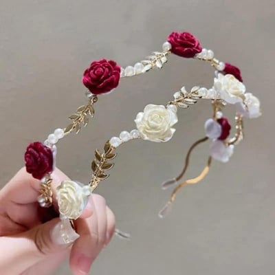 Picture of Splendid Trendsetter -Upscale Living -Women Headwear Floral Rose Headband Rose Wedding Hair Hoop Decorative- Inventive Choice - Red
