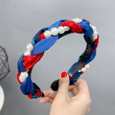 Picture of Superb Quality - Korean Style Blue Headband Floral Chiffon Hair Hoop For Women /Girls - Trend and Needful - Designed - Urban Vibes - Blue
