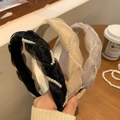 Picture of Stylish Addition - Fashion New White Pearl Pink Lace Hair Accessories Beads Headband for Women - Modern - Choice Expression - Light Pink