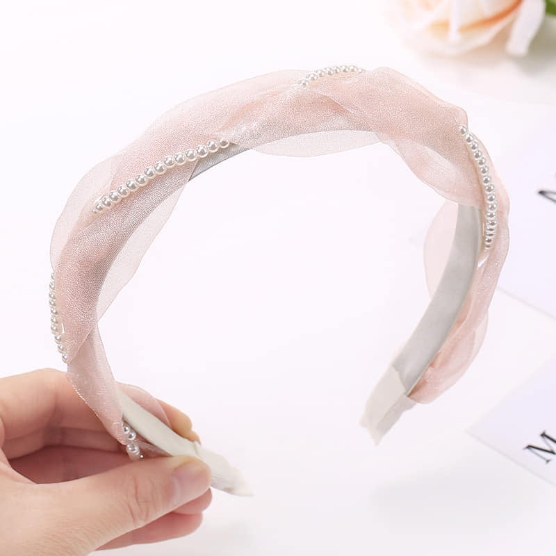 Picture of Stylish Addition - Fashion New White Pearl Pink Lace Hair Accessories Beads Headband for Women - Modern - Choice Expression - Light Pink