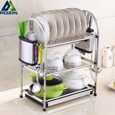 Picture of 3 Layer stainless steel Kitchen Dish Rack - Silver