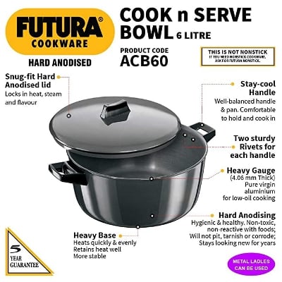Picture of Futura Cookware Hard Anodised 6 Ltr Cook & Serve Bowl