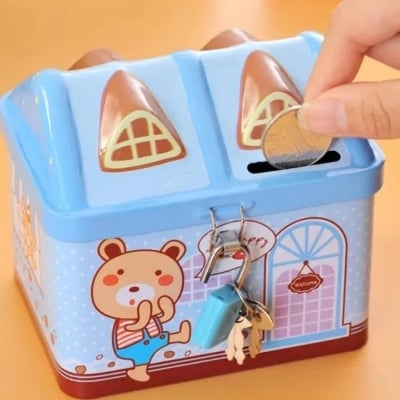Picture of Metal House Shaped Coin Box, Money bank for Kids-(Multicolor)
