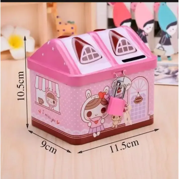 Picture of Metal House Shaped Coin Box, Money bank for Kids-(Multicolor)