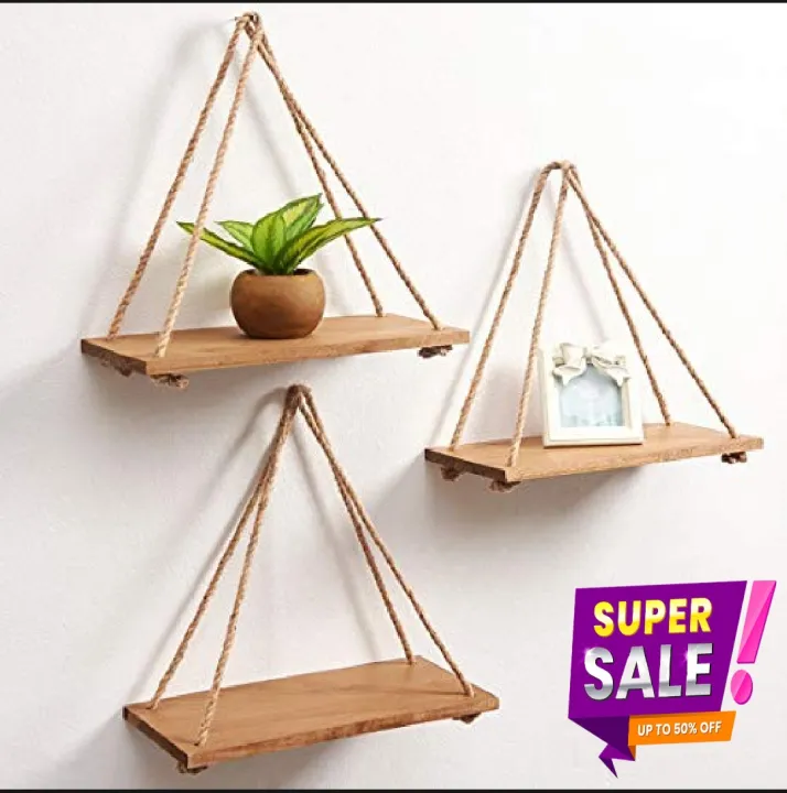 Picture of 3 pcs Wall hanging Shelf Floating Hook - Display Your Pretty Showpieces Wall Hanger Home Decore Wall Decoration-(White)