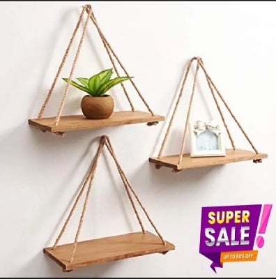 Picture of 3 pcs Wall hanging Shelf Floating Hook - Display Your Pretty Showpieces Wall Hanger Home Decore Wall Decoration-(White)