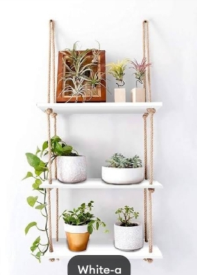 Picture of 3 Layer Wall Hanging Rope Shelf. Multifunctional Wall Shelf. Handmade Crafty Item Wall Decorative Rack For Home And Office-(White)