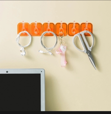 Picture of 6 In 1 Self Adhesive Wall Hooks Waterproof Transparent Adhesive Hooks for Wall Hook 6-(Multicolor)