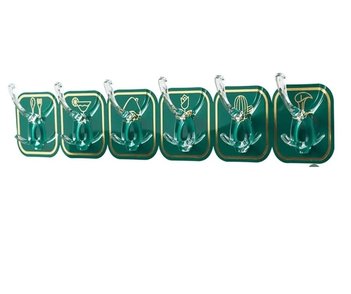 Picture of 6 In 1 Self Adhesive Wall Hooks Waterproof Transparent Adhesive Hooks for Wall Hook 6-(Multicolor)