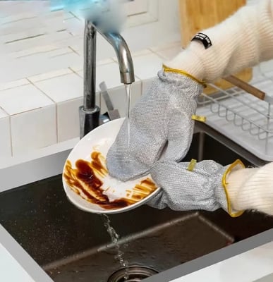 Picture of Water proof dishwashing clinging gloves free size one pcs pас-(Silver)