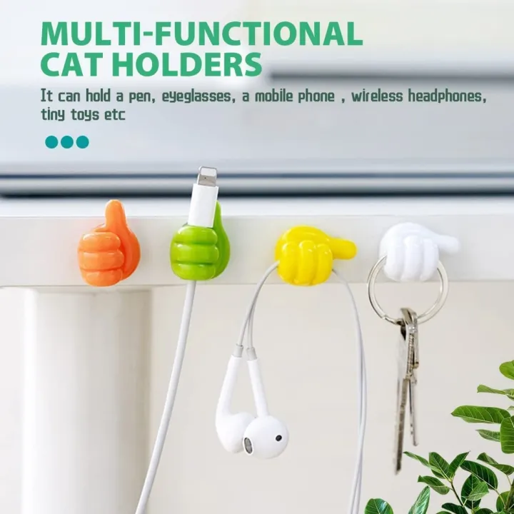 Picture of 3pcs Adhesive Thumb Cable Clip Key Hook Wall Hangers Earphone Cable Organizer Holder Desktop Cord Wire Clips Keeper Multi-Function-(Multicolor)