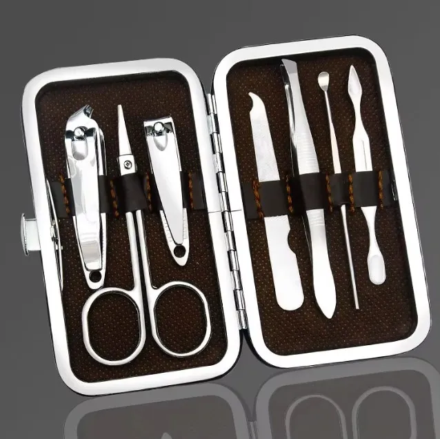 Picture of Stainless Steel Nail Cutter Kit for Men & Women with Leather Bag - Travel Grooming Set for Facial, Cuticle, & Nail Care-(Silver)