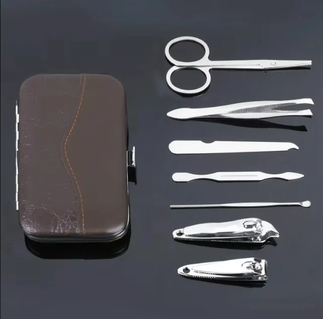 Picture of Stainless Steel Nail Cutter Kit for Men & Women with Leather Bag - Travel Grooming Set for Facial, Cuticle, & Nail Care-(Silver)