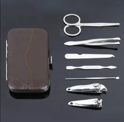 Picture of Stainless Steel Nail Cutter Kit for Men & Women with Leather Bag - Travel Grooming Set for Facial, Cuticle, & Nail Care-(Silver)