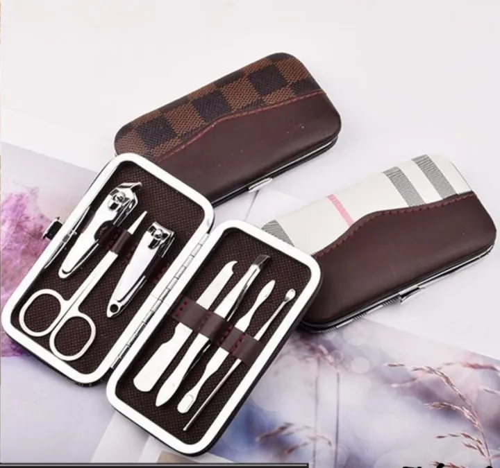Picture of Stainless Steel Nail Cutter Kit for Men & Women with Leather Bag - Travel Grooming Set for Facial, Cuticle, & Nail Care-(Silver)