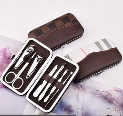 Picture of Stainless Steel Nail Cutter Kit for Men & Women with Leather Bag - Travel Grooming Set for Facial, Cuticle, & Nail Care-(Silver)