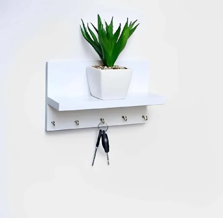 Picture of Wooden Wall Hanging Key Holder for Functional Wall Decoration and Organization-(White)