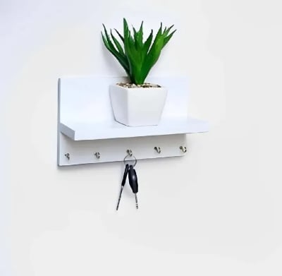 Picture of Wooden Wall Hanging Key Holder for Functional Wall Decoration and Organization-(White)