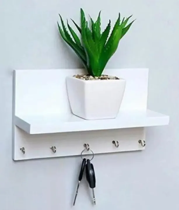 Picture of Wooden Wall Hanging Key Holder for Functional Wall Decoration and Organization-(White)