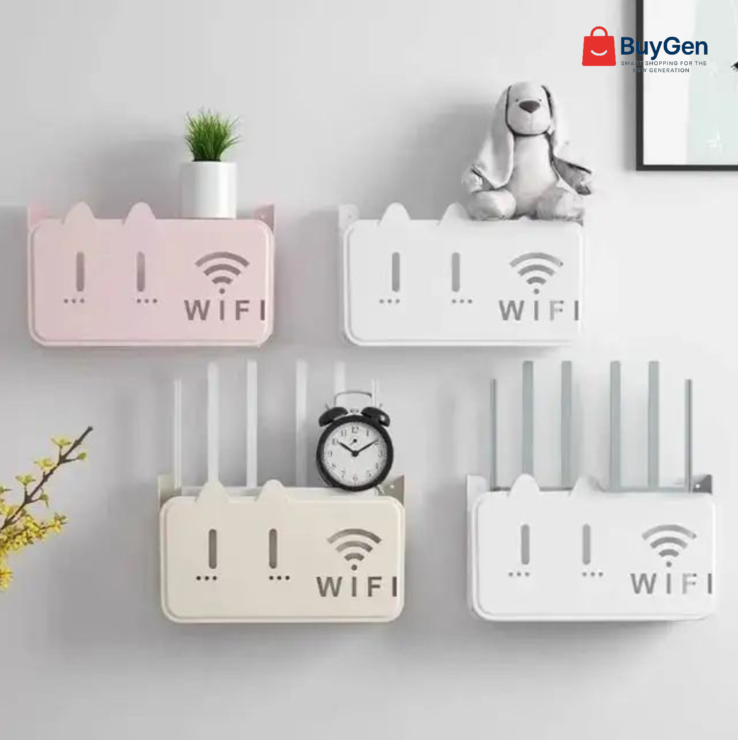 Picture of 1PC Wall Hanging Wireless Wifi Router Shelf Storage Box ABS Plastic Wifi Router Box-(Multicolor)