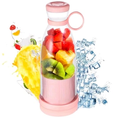 Picture of 420ml Fast Juicer Fresh Fruits Mixer Compact Rechargeable Mini White Blender With Convenient Portable Design On-The-Go Smoothies and Shakes Mini Portable Juicer Blender Electric Fruit Home Use Travel Wireless Charging Multifunctional Juice Maker Machine-(Multicolor)