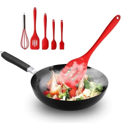 Picture of 5Pcs Silicone Cooking Utensils Sets Egg Beater Spoon Spatula Oil Brush Kitchenware Kit Kitchen Tools Accessories-(Grey)
