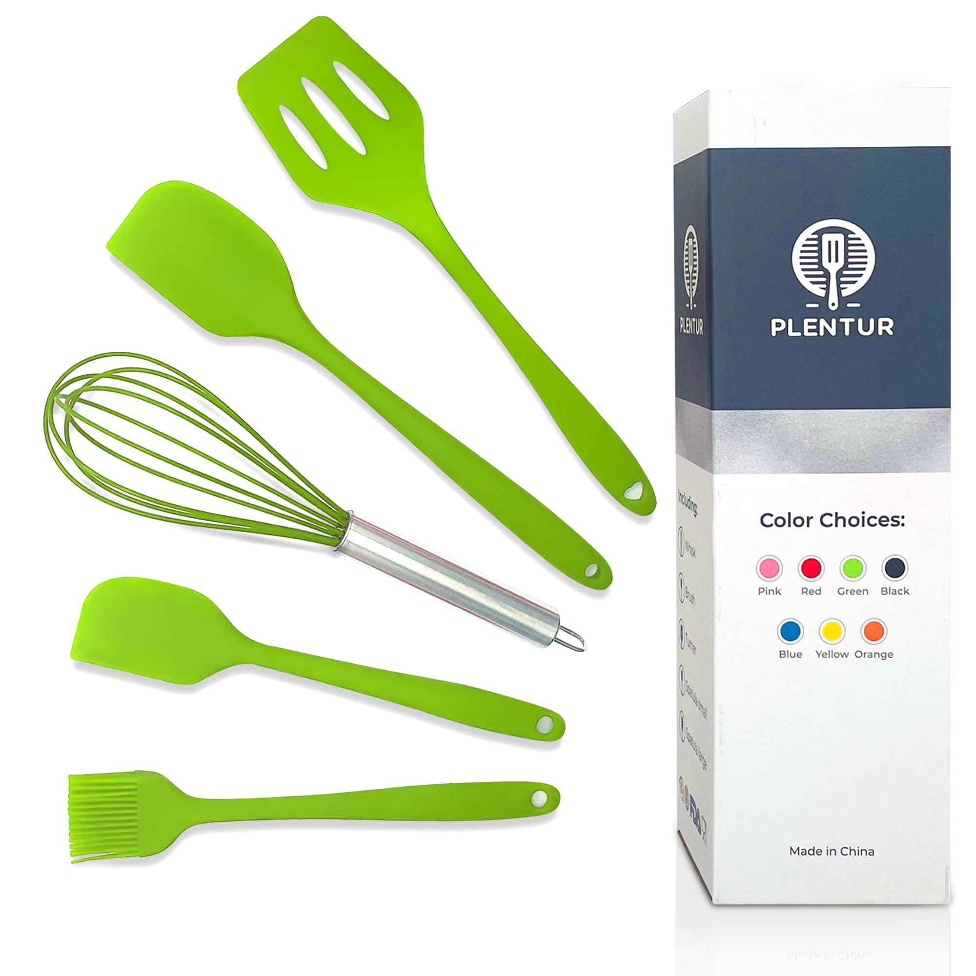 Picture of 5Pcs Silicone Cooking Utensils Sets Egg Beater Spoon Spatula Oil Brush Kitchenware Kit Kitchen Tools Accessories-(Grey)